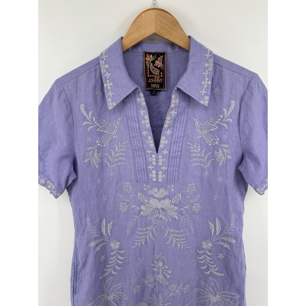 NWOT Johnny Was Linen Henley Collared Dress Sz XS Embroidered Boho Preppy $275 - Picture 9 of 15
